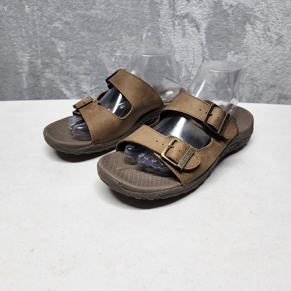 Skechers Slide Sandals Womens Size 9 Brown Leather Double Strap Reggae Jammin - Picture 4 of 13